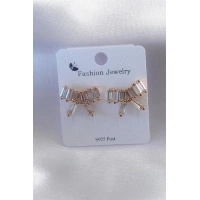 Gold Renk Kurdele Model Zirkon Taşlı Kadın Küpe