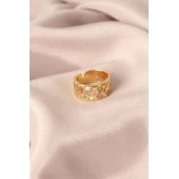 Gold Renk Metal Taşlı Model Ayarlanabilir Kadın Yüzük