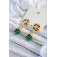 Gold Renk Motif İşlemeli Sallantı Model Pirinç VİP Kadın Küpe