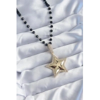 Gold Renk Siyah Boncuk Zirkon Taşlı Yıldız Model VİP Seri Kadın Kolye