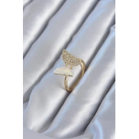 Gold Renk Zirkon Taş Detay Pirinç Kadın Yüzük