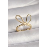 Gold Renk Zirkon Taşlı Düğüm Model Kadın Yüzük