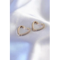 Gold Renk Zirkon Taşlı Kalp Model Kadın Küpe