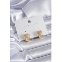 Gold Renk Zirkon Taşlı Pirinç Kadın Küpe