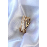 Gold Renk Zirkon Taşlı Pirinç Kadın Yüzük