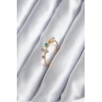 Gold Renk Zirkon Taşlı Renkli Zirkon Taşlı Kadın Yüzük