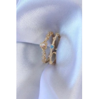 Gold Renk Zirkon Taşlı Taç Figür Pirinç Kadın Yüzük