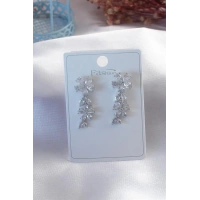 Gümüş Renk Çiçek Model Zirkon Taşlı Kadın Küpe