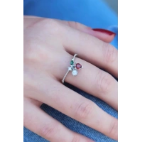 Gümüş Renk Kiraz Model Zirkon Taşlı Kadın Yüzük