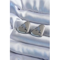 Gümüş Renk Kırık Kalp Model Pirinç Kadın Küpe