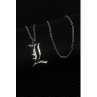 Gümüş Renk L Harf Erkek Kolye