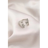 Gümüş Renk Metal Kelebek Model Kadın Yüzük