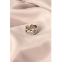 Gümüş Renk Metal Zirkon Taşlı Ayarlanabilir Kadın Yüzük