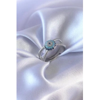 Gümüş Renk Nazar Boncuk Model Kadın Yüzük