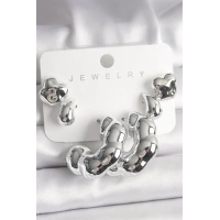 Gümüş Renk Yonca Damla Halka Model CCB Plastik Kadın Küpe Seti