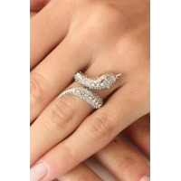 Gümüş Renk Zirkon Taşlı Ayarlanabilir Kadın Yılan Yüzük