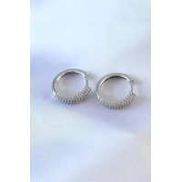 Gümüş Renk Zirkon Taşlı Halka Model Pirinç Kadın Küpe