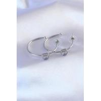 Gümüş Renk Zirkon Taşlı Kadın Küpe