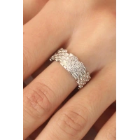 Gümüş Renk Zirkon Taşlı Kalpli Ayarlanabilir Kadın Yüzük