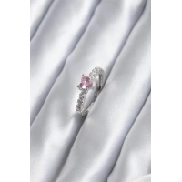 Gümüş Renk Zirkon Taşlı Pembe Kristal Kalp Model Kadın Yüzük