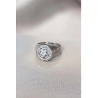 Gümüş Renk Zirkon Taşlı Plaka Yıldız Yüzük