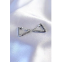 Gümüş Renk Zirkon Taşlı Üçgen Model Kadın Küpe