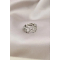 Gümüş Renkli Metal Zirkon Taşlı Kadın Yüzük