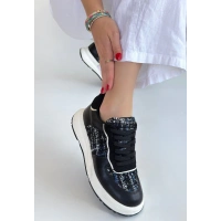 Hawer Siyah Cilt Bağcıklı Spor Ayakkabı