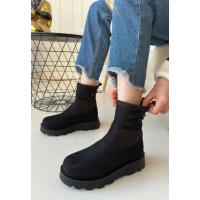 Jety Siyah Süet Bilekten Bağcıklı Bot