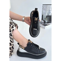 Jista Siyah Cilt Gümüş Detaylı Bağcıklı Spor Ayakkabı