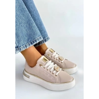 Jlar Bej Cilt Bağcıklı Spor Ayakkabı