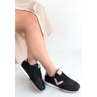 Jowen Siyah Cilt Bej Detaylı Bağcıklı Spor Ayakkabı