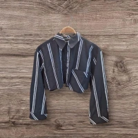 Kadın Çizgili Crop Gömlek