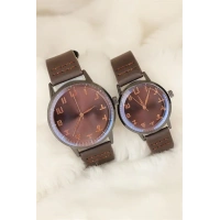 Kahverengi Deri Kordonlu Rose Metal Kasa Sevgili Saatleri
