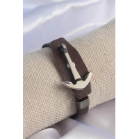 Kahverengi Deri Model Gümüş Renk Çapa Figür Erkek Bileklik