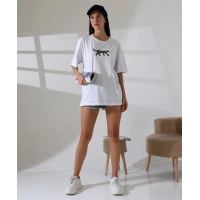 Kaplan nakış işlemeli Oversize Kadın T-Shirt