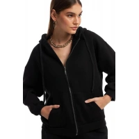Kapüşonlu Fermuarlı Sweatshirt Hırka