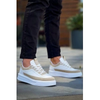 Kb-006 Kuback Beyaz Cilt Bej Süet  Yüksek Taban Bağcıklı Günlük Erkek Ayakkabı