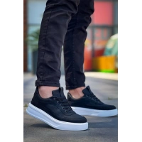 Kb-006 Kuback Siyah Cilt Yüksek Taban Bağcıklı Günlük Erkek Ayakkabı