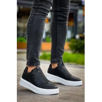 Kb-007  Kuback Siyah Beyaz Yüksek Taban Tek Bant Bağcıksız Günlük Erkek Ayakkabı