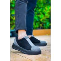 Kb-007  Kuback Siyah Gri Siyah Yüksek Taban Tek Bant Bağcıksız Günlük Erkek