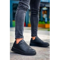 Kb-007  Kuback Siyah Siyah Yüksek Taban Tek Bant Bağcıksız Günlük Erkek Ayakkabı