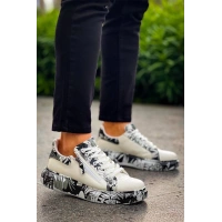 Kb-02  Kuback Bağcıklı Crocodile Beyaz Siyah Günlük Erkek Ayakkabı