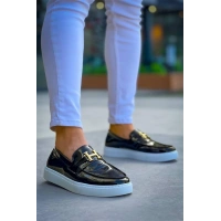 Kb-027  Kuback Bağcıksız Siyah Rugan H Günlük Erkek Ayakkabı