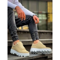 Kb-056 Kuback Bej Süet Beyaz Yüksek Taban Günlük Spor Ayakkabı