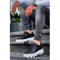 Kb-056 Kuback Siyah Cilt Beyaz Yüksek Taban Günlük Spor Ayakkabı