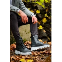 Kb-0993 Kuback Siyah Cilt Beyaz Yüksek Taban Postal Bot