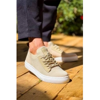 Kb-110  Kuback Bej Triko Yüksek Taban Bağcıklı Günlük Erkek Ayakkabı