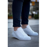 Kb-122  Kuback Beyaz Cilt Yüksek Taban Bağcıklı Günlük Erkek Ayakkabı