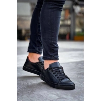 Kb-122  Kuback Siyah Cilt Siyah Yüksek Taban Bağcıklı Günlük Erkek Ayakkabı